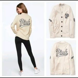 VS PINK💕RARE/HTF VARSITY LOGO CARDIGAN SWEATER L